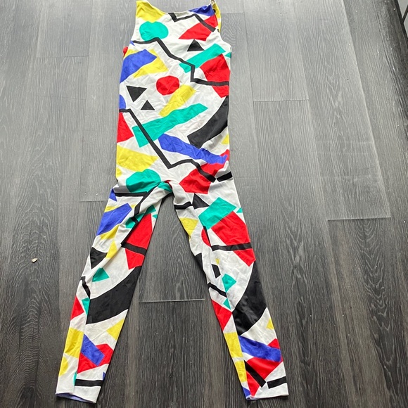 Vintage Pants - Vintage 90s Stretchy Bright Quirky Graphic Geometric Multicolor Jumpsuit